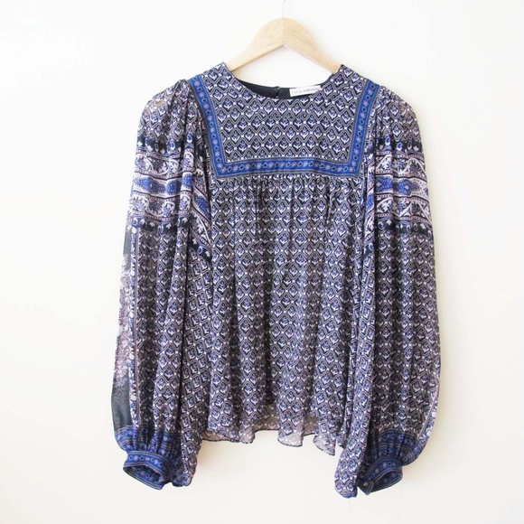 Ulla Johnson Reema Blouse Blue 6 Wide Sleeve Boho Semi Sheer - Picture 5 of 7